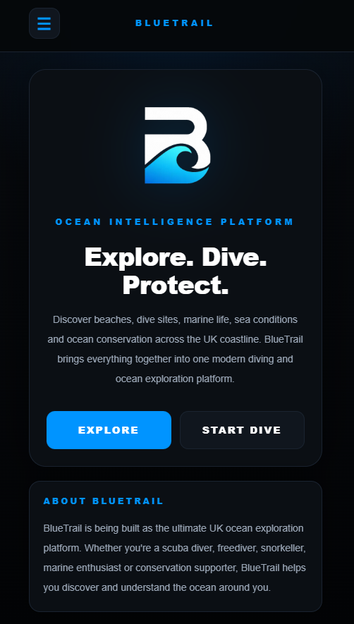 BlueTrail home screen